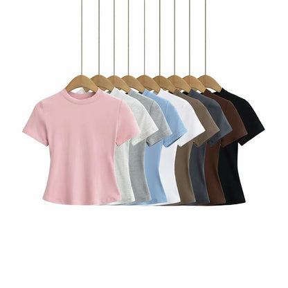 Women’s Slim Fit Solid Crop Tee – Casual Summer Top