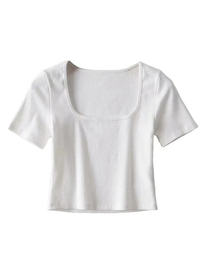 Women’s Square Neck Ribbed Crop Tee Short Sleeve Top