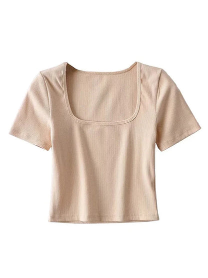 Women’s Square Neck Ribbed Crop Tee Short Sleeve Top
