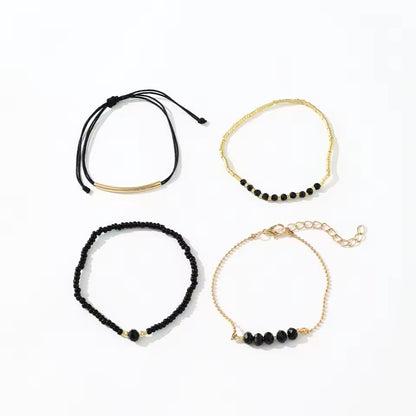 4Pcs Black Glass Stone Bracelet Set for Women – Boho Handmade Jewelry