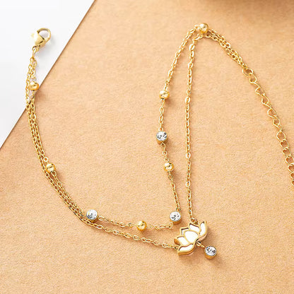 Multi-Layer Zirconia Lotus Anklet for Women – Stainless Steel Summer Jewelry